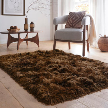 Glamour Deluxe Plush Super Soft Plain Textured Fine Yarn Polyester Shimmer Hand-Tufted Long Pile Shaggy Mocha Rug-Origins-Rug Love - The Most Loved Rug Store